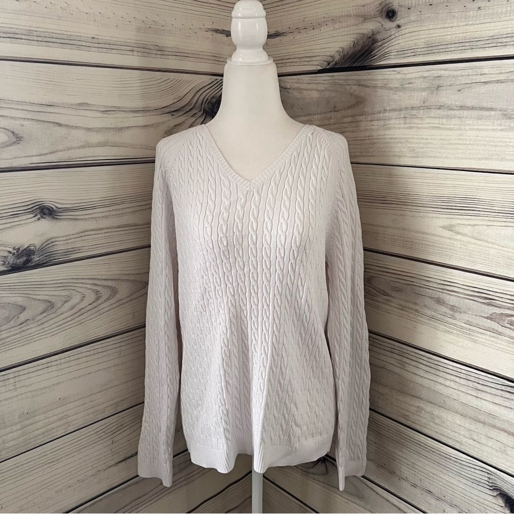 EP Pro White Cable Knit V Neck Sweater NWT
